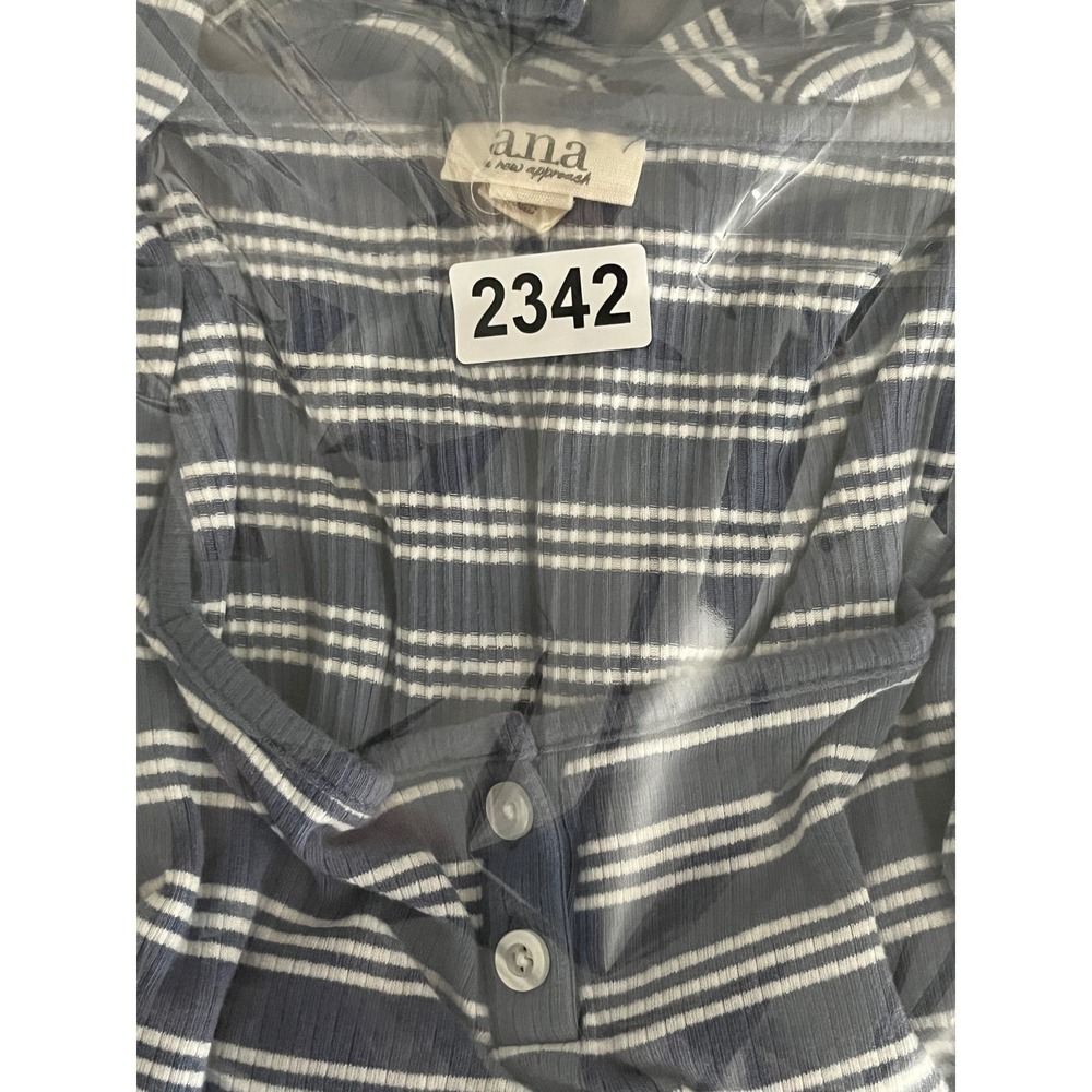 a.n.a A New Approach Henley Top Womens Large Blue White Striped Ribbed L - Picture 6 of 7